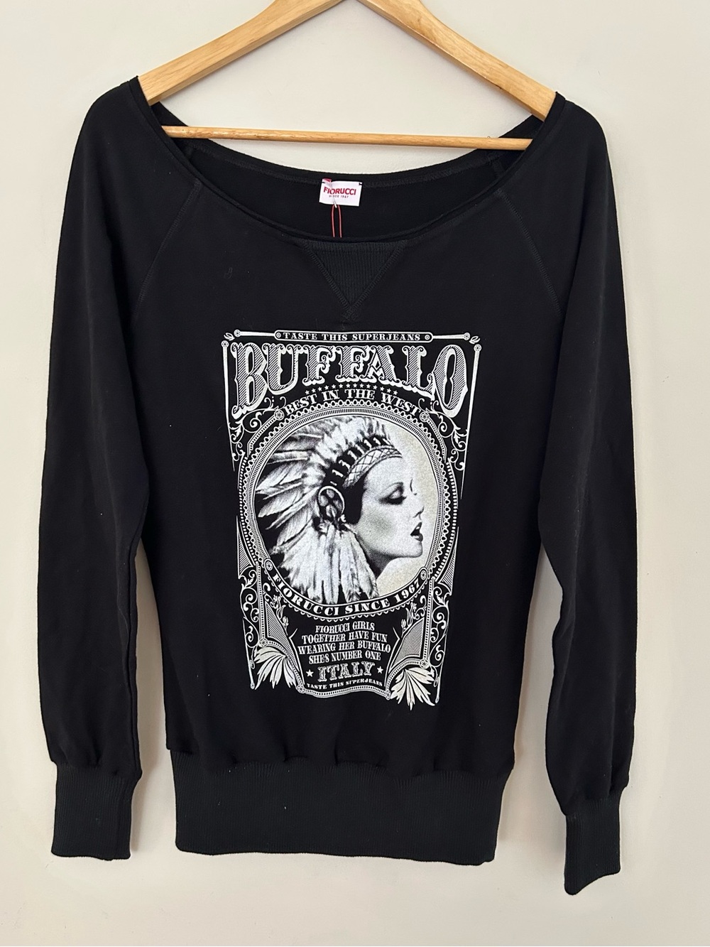 FIORUCCI Buffalo Best in The West Black & White Graphic Sweatshirt NWT Size S